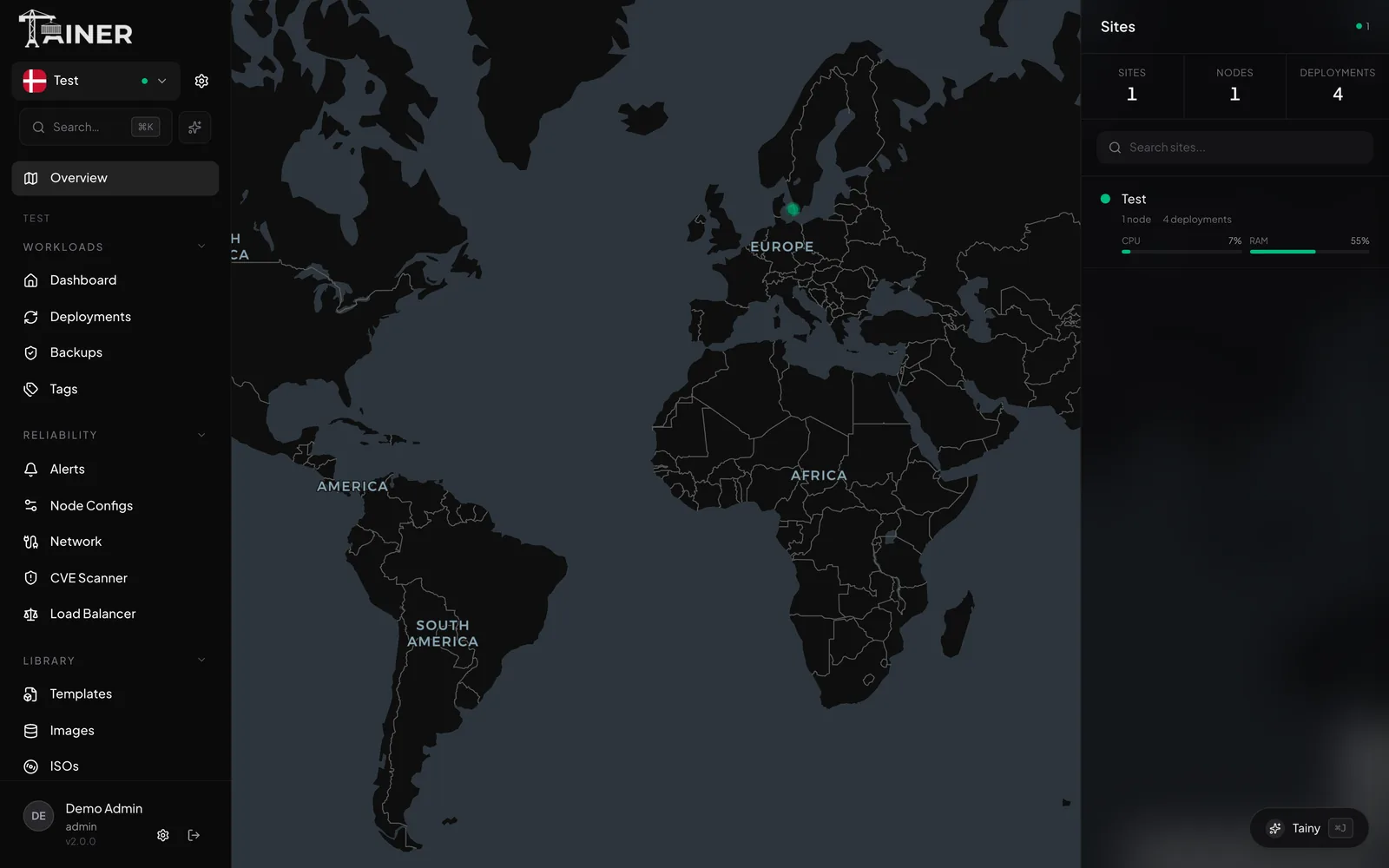 Tainer overview map with all sites
